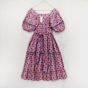 New Marigold Layne Multi Print Cotton Belted Short Sleeves Midi Dress P3075